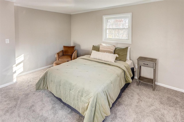 carpeted bedroom with crown molding