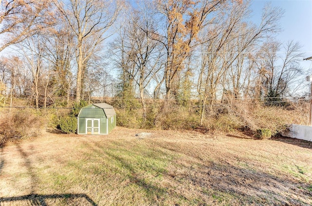 view of yard with a storage shed