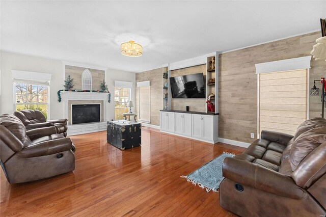 living room with hardwood / wood-style floors