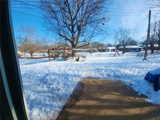 view of yard covered in snow