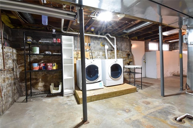 basement with independent washer and dryer