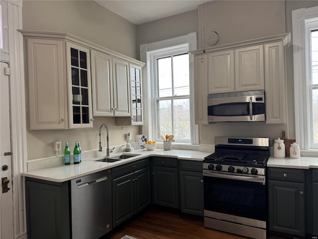 kitchen with white cabinets, plenty of natural light, sink, and stainless steel appliances