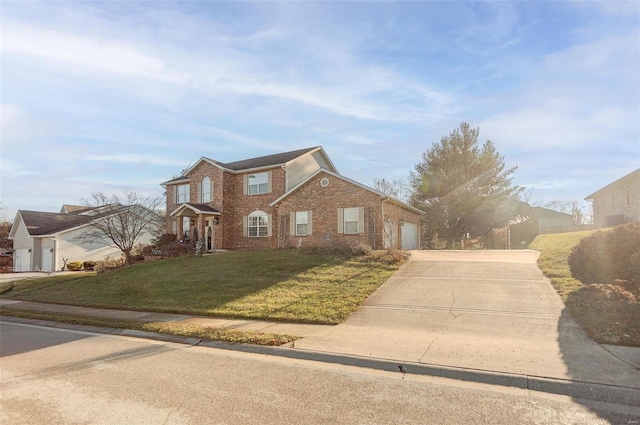 view of front facade with a front yard and a garage