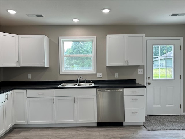 kitchen with white cabinetry, a wealth of natural light, sink, and stainless steel dishwasher