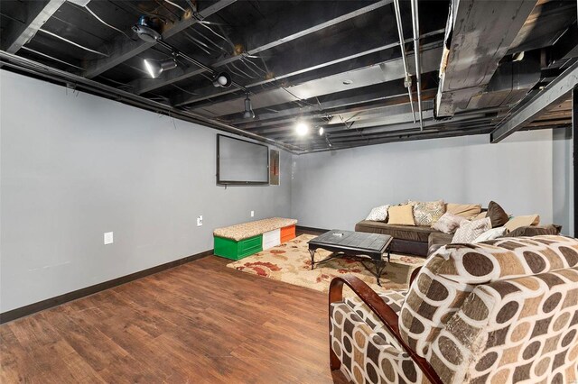 basement featuring wood-type flooring