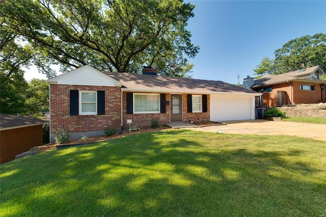 single story home with a front yard and a garage