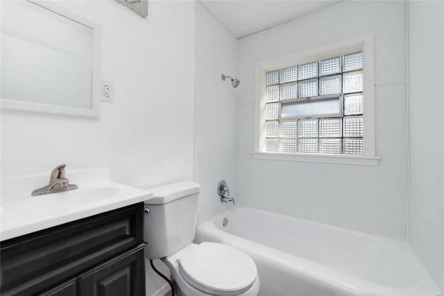 full bathroom with shower / bathing tub combination, vanity, and toilet