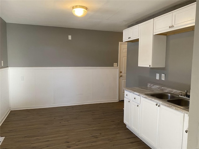 kitchen with white cabinets, dark wood-type flooring, and sink