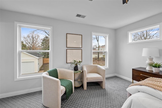 carpeted bedroom featuring multiple windows