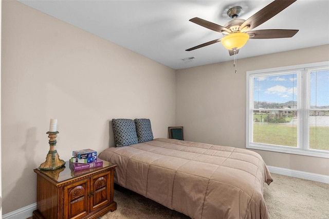 bedroom featuring carpet flooring and ceiling fan