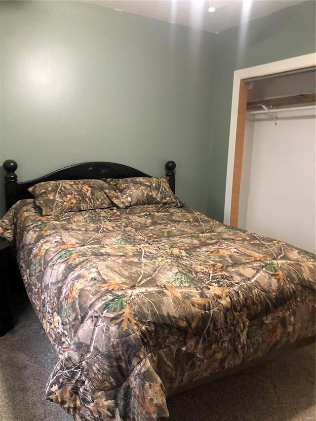 carpeted bedroom with a closet