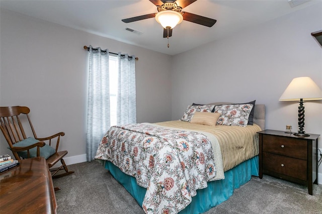 bedroom featuring carpet and ceiling fan