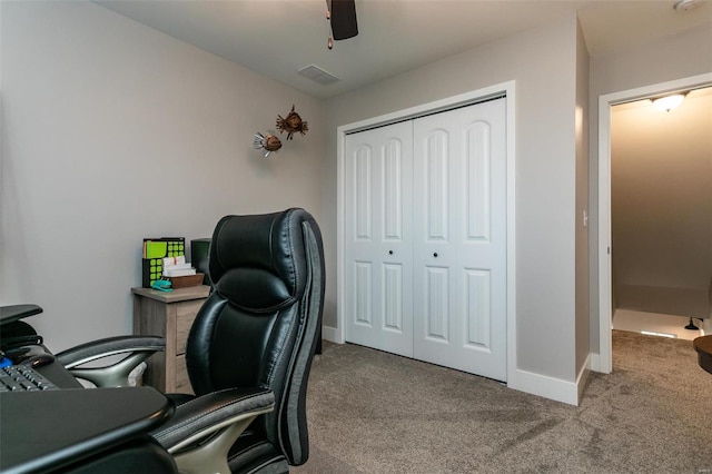 view of carpeted home office