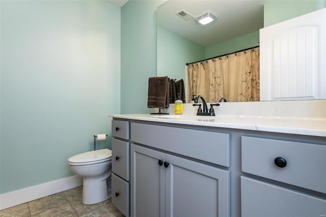 bathroom featuring vanity, tile patterned floors, and toilet