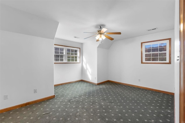 bonus room featuring ceiling fan and lofted ceiling