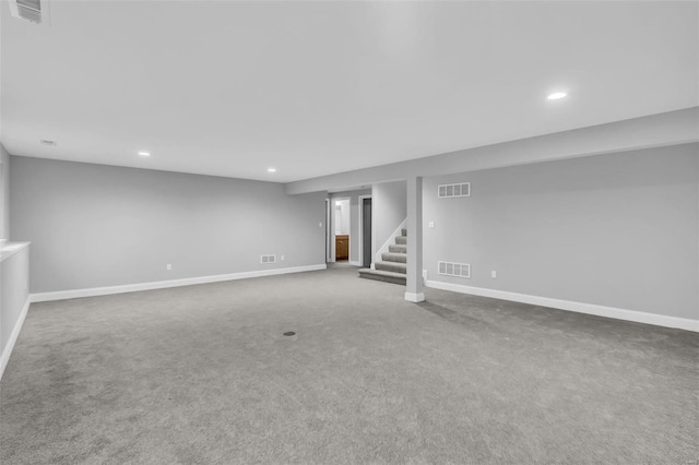 basement featuring carpet floors