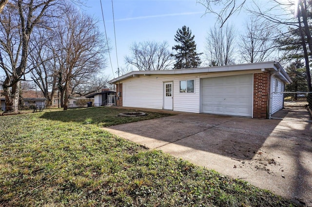 garage with a lawn