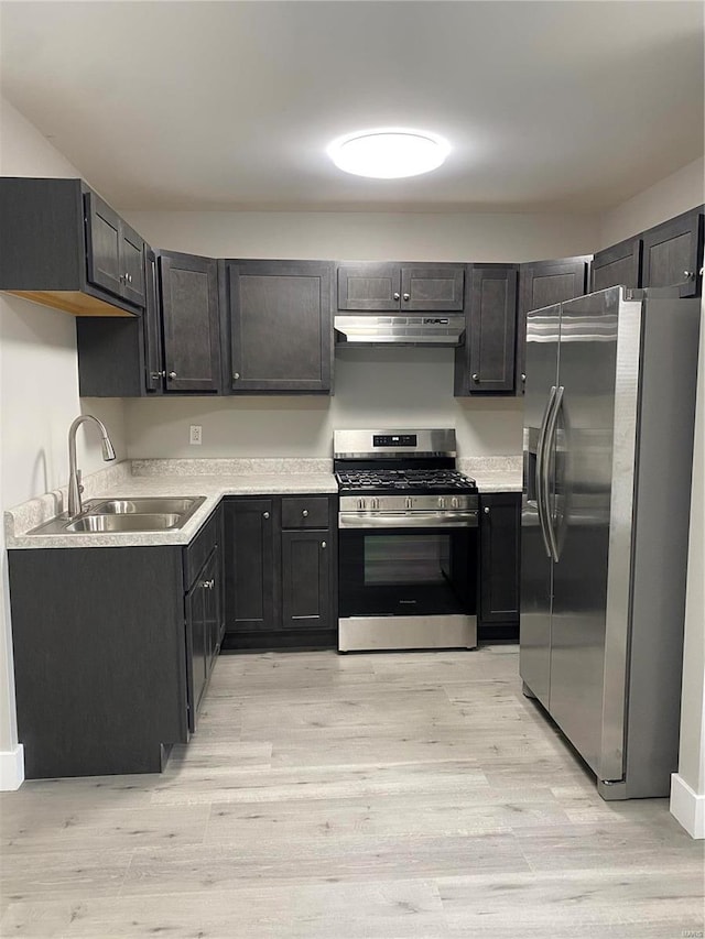 kitchen featuring sink, light wood-type flooring, and stainless steel appliances