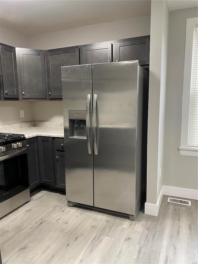 kitchen with light wood-type flooring and stainless steel appliances