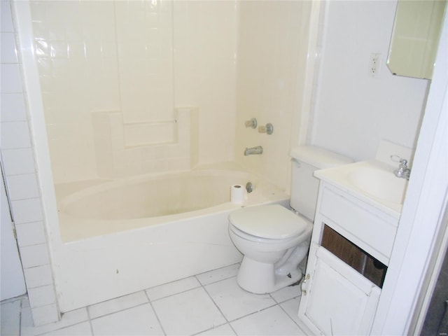 full bathroom with toilet, vanity, shower / bath combination, and tile patterned floors