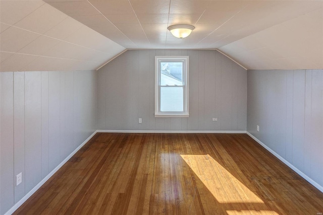 additional living space with wood-type flooring and lofted ceiling