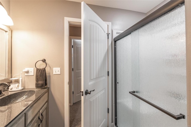 bathroom featuring vanity and walk in shower