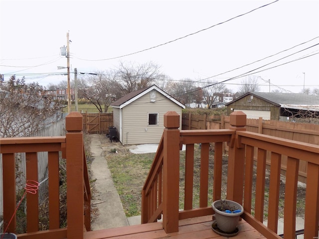 deck featuring a storage shed