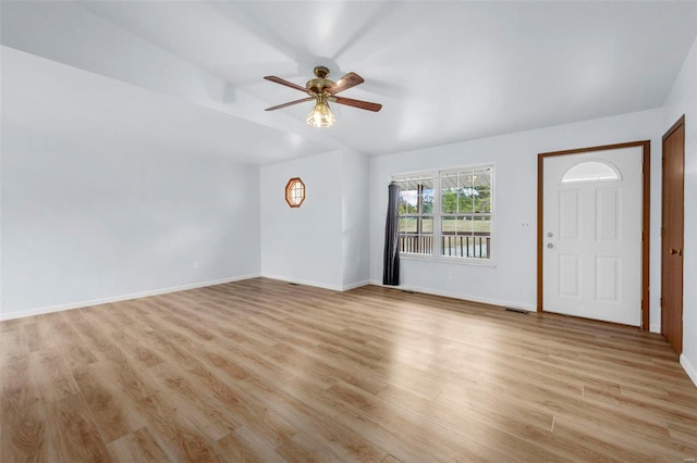 interior space featuring light wood-type flooring and ceiling fan