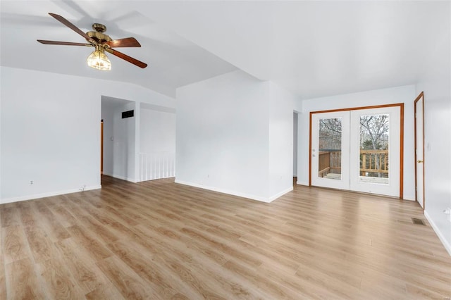 unfurnished living room featuring light hardwood / wood-style flooring and ceiling fan