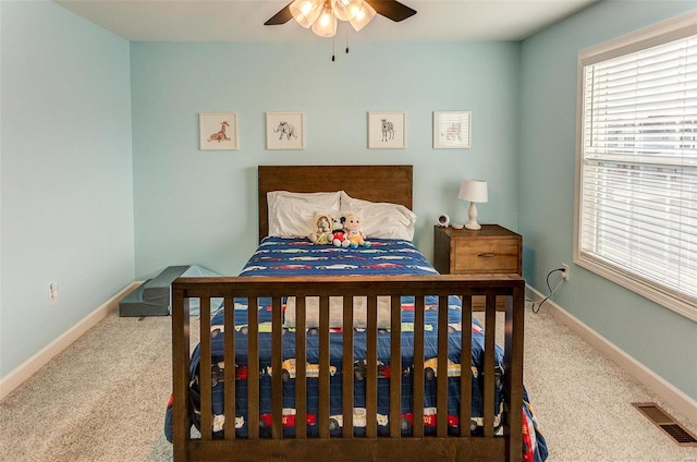 bedroom with carpet flooring and ceiling fan