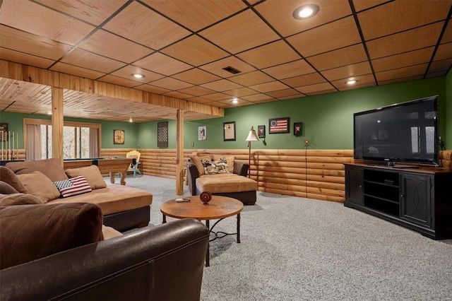 carpeted living room featuring billiards