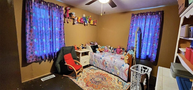 bedroom featuring ceiling fan