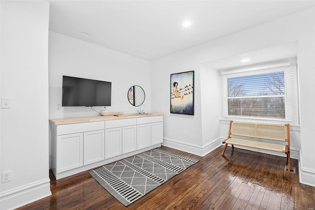 interior space featuring vanity and hardwood / wood-style floors