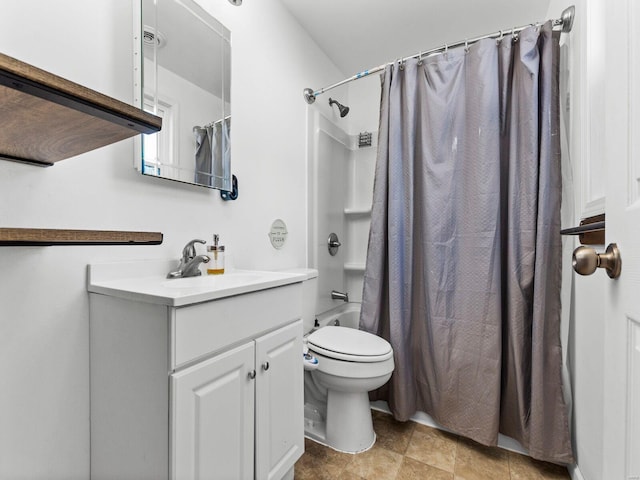 full bathroom with vanity, toilet, and shower / tub combo