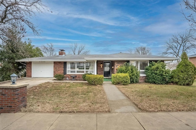 single story home with a front lawn and a garage