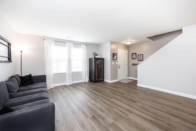 living room with hardwood / wood-style flooring