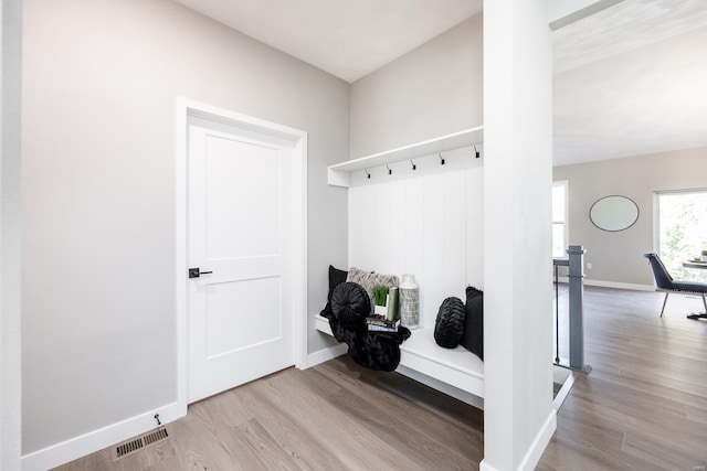 mudroom featuring light hardwood / wood-style flooring