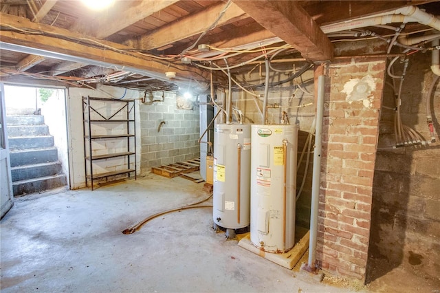 below grade area featuring electric water heater