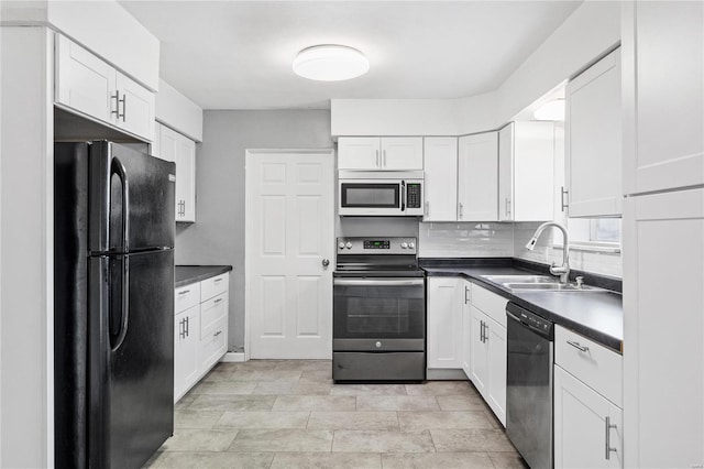 kitchen featuring backsplash, sink, white cabinetry, and stainless steel appliances