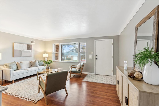 living room with hardwood / wood-style flooring