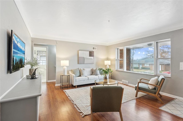 living room with hardwood / wood-style floors