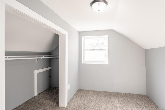 additional living space featuring carpet floors and vaulted ceiling