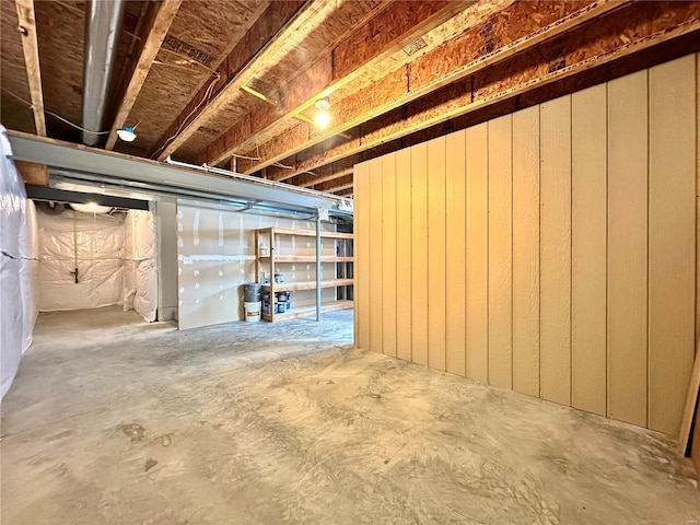 basement with wood walls