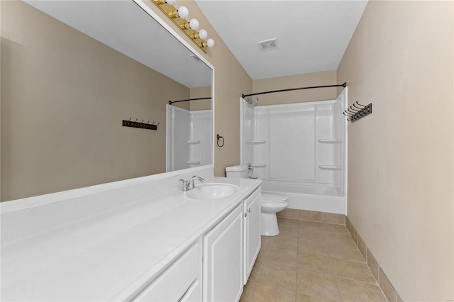 full bathroom with tile patterned floors, vanity,  shower combination, and toilet