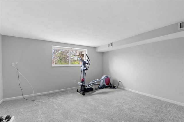 exercise room with carpet flooring