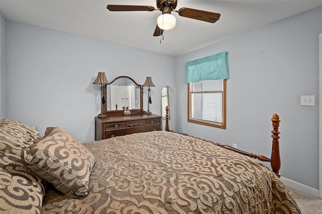 bedroom featuring baseboards, carpet floors, and ceiling fan