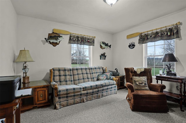 living room featuring carpet flooring and a wealth of natural light