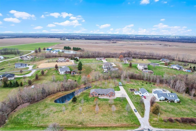 birds eye view of property featuring a rural view and a water view