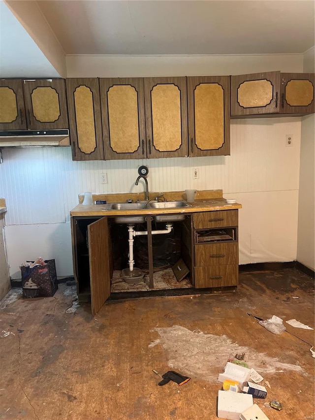 kitchen with dark brown cabinetry and sink