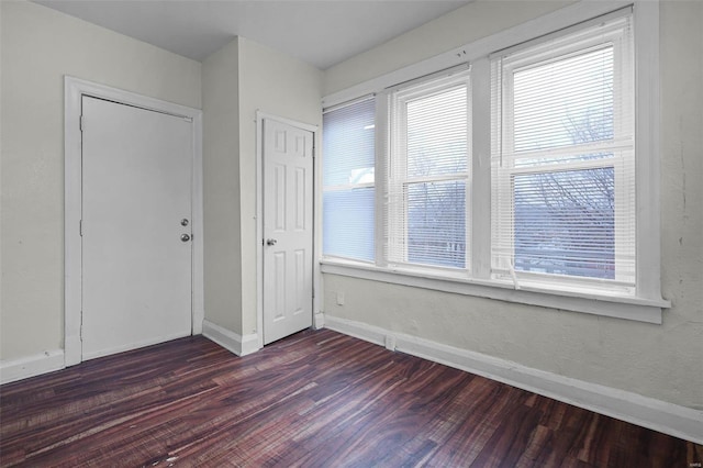 empty room with dark hardwood / wood-style floors and a wealth of natural light